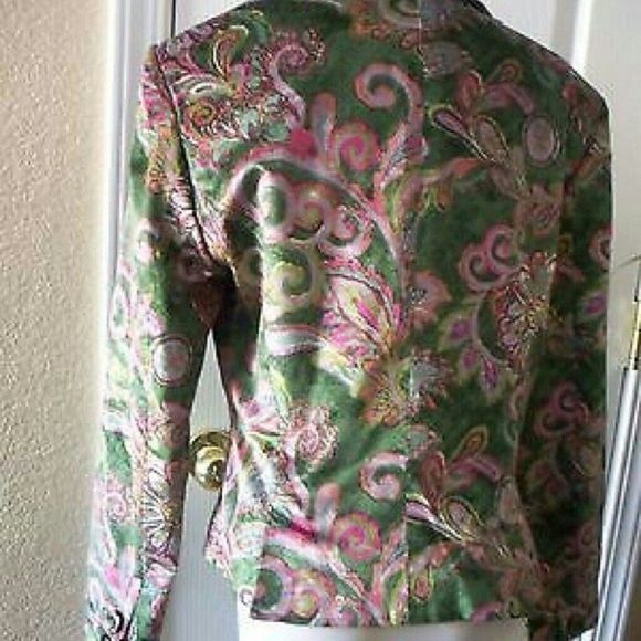 PRINT CORDUROY BLAZER GREEN PURPLE FLORAL PAISLEY TAILORED FIT SIZE 10 WOMENS 10 - Picture 3 of 5